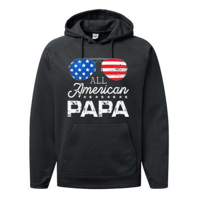 All American Papa 4th of July Father's Day USA Flag Performance Fleece Hoodie