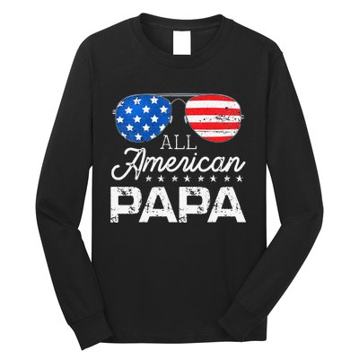 All American Papa 4th of July Father's Day USA Flag Long Sleeve Shirt