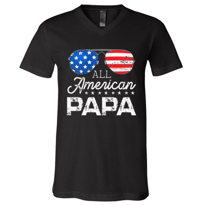 All American Papa 4th of July Father's Day USA Flag V-Neck T-Shirt