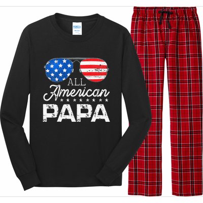 All American Papa 4th of July Father's Day USA Flag Long Sleeve Pajama Set