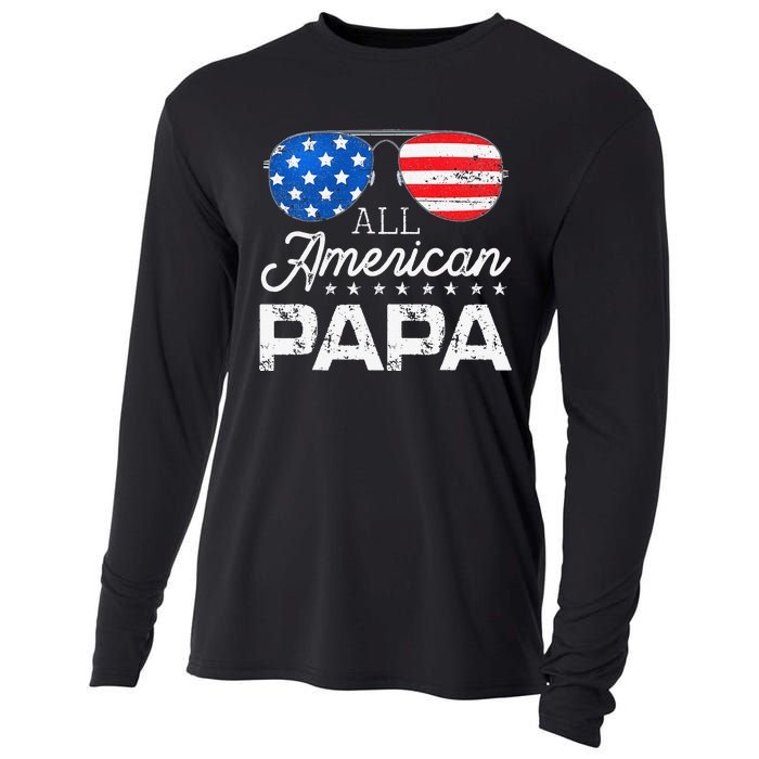 All American Papa 4th of July Father's Day USA Flag Cooling Performance Long Sleeve Crew