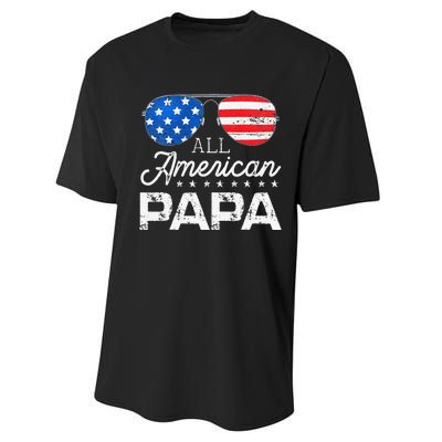 All American Papa 4th of July Father's Day USA Flag Performance Sprint T-Shirt