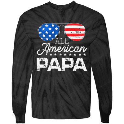 All American Papa 4th of July Father's Day USA Flag Tie-Dye Long Sleeve Shirt