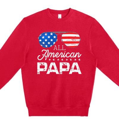 All American Papa 4th of July Father's Day USA Flag Premium Crewneck Sweatshirt