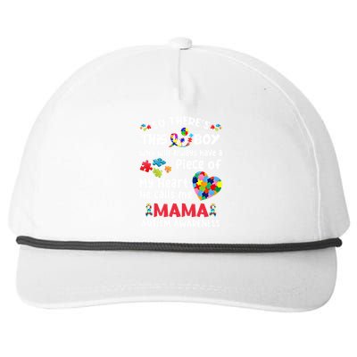 Autistic A Piece Of My Heart He Calls Me Mama Autism Gift Snapback Five-Panel Rope Hat