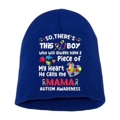 Autistic A Piece Of My Heart He Calls Me Mama Autism Gift Short Acrylic Beanie