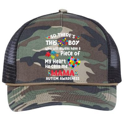 Autistic A Piece Of My Heart He Calls Me Mama Autism Gift Retro Rope Trucker Hat Cap