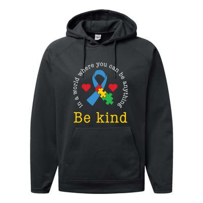 Autism Awareness Puzzle Ribbon Be Kind Performance Fleece Hoodie