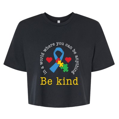 Autism Awareness Puzzle Ribbon Be Kind Bella+Canvas Jersey Crop Tee