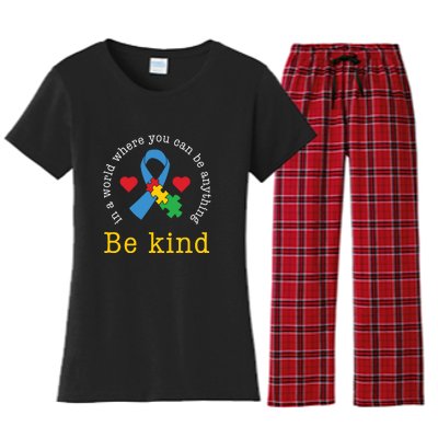 Autism Awareness Puzzle Ribbon Be Kind Women's Flannel Pajama Set