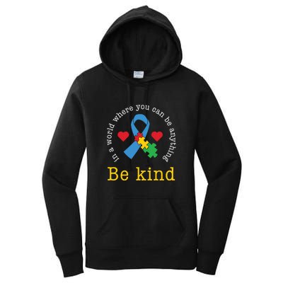 Autism Awareness Puzzle Ribbon Be Kind Women's Pullover Hoodie