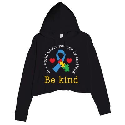 Autism Awareness Puzzle Ribbon Be Kind Crop Fleece Hoodie