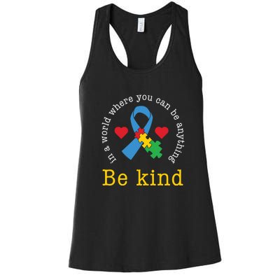 Autism Awareness Puzzle Ribbon Be Kind Women's Racerback Tank