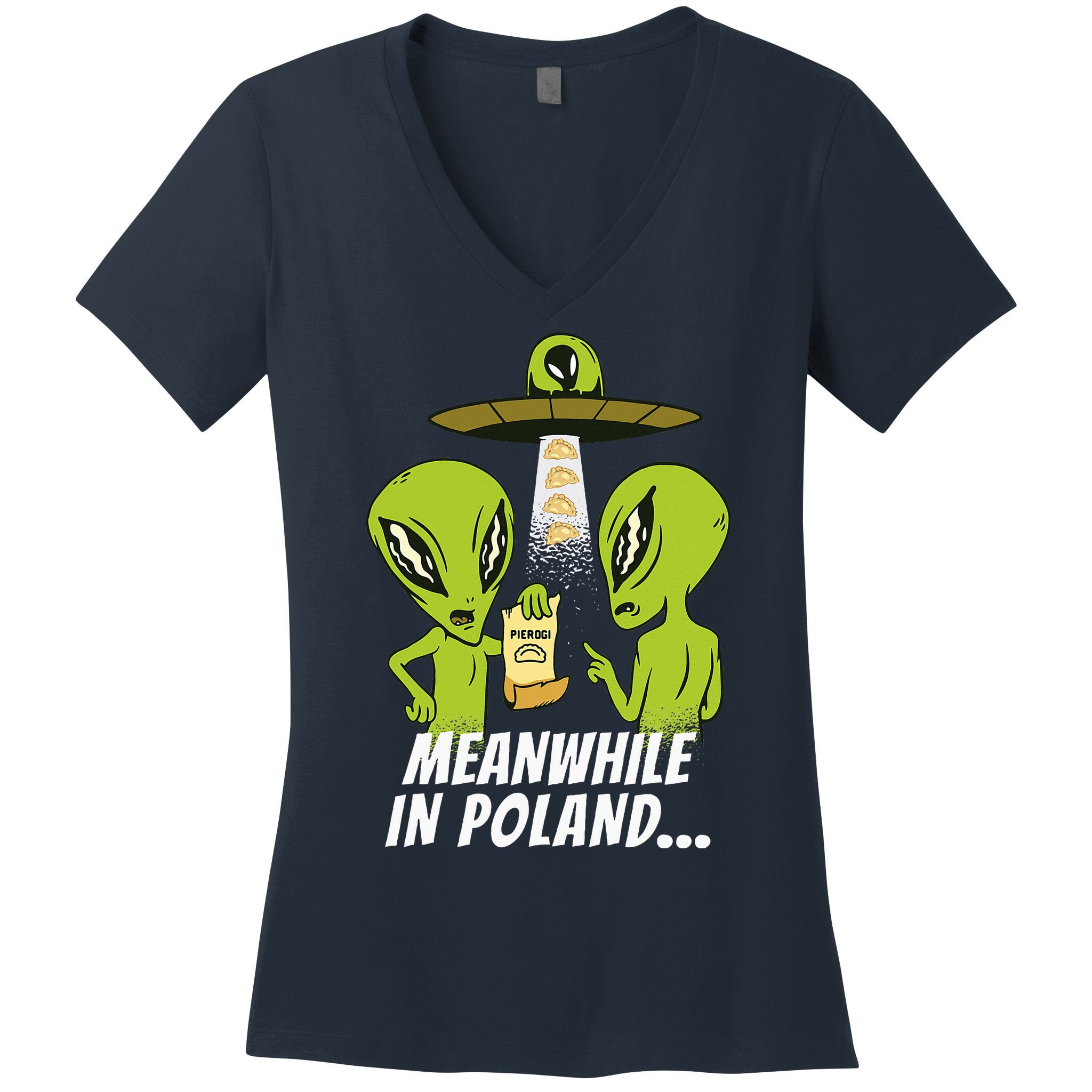 Alien Abduction Pierogi Polish Food Poland Polonia Women's V-Neck T-Shirt