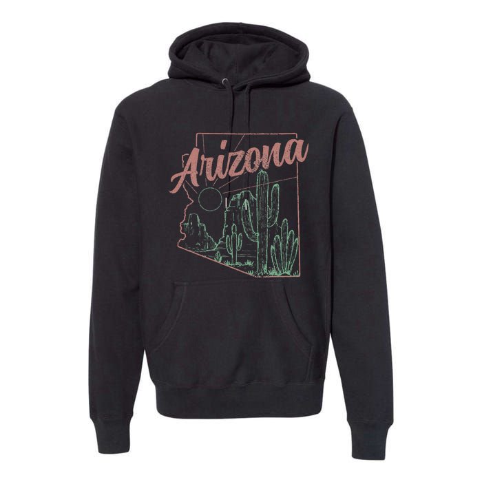 Arizona Az Pride State Map Cactus Desert Vintage Premium Hoodie