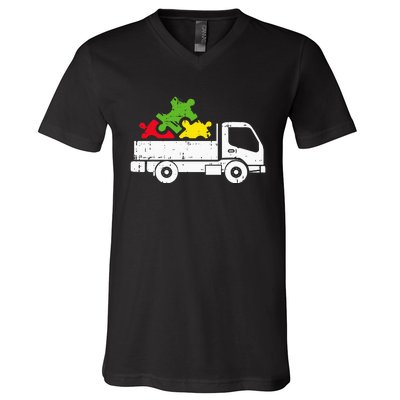 Autism Awareness Puzzle Piece Truck Autistic V-Neck T-Shirt