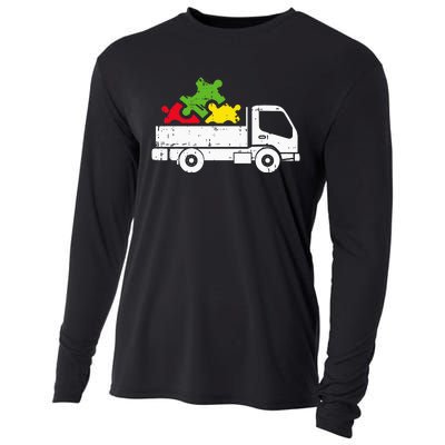 Autism Awareness Puzzle Piece Truck Autistic Cooling Performance Long Sleeve Crew