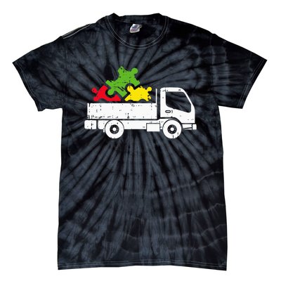 Autism Awareness Puzzle Piece Truck Autistic Tie-Dye T-Shirt