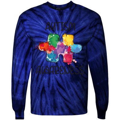 Autism Awareness Puzzle Supporter Tie-Dye Long Sleeve Shirt