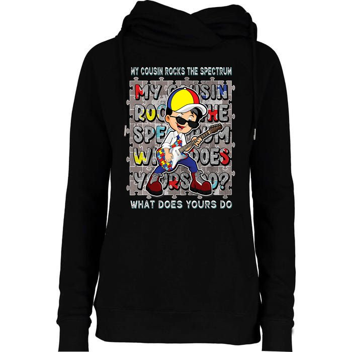 Autism Awareness Proud Cousin Rocks The Spectrum Womens Funnel Neck Pullover Hood