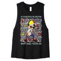 Autism Awareness Proud Cousin Rocks The Spectrum Women's Racerback Cropped Tank