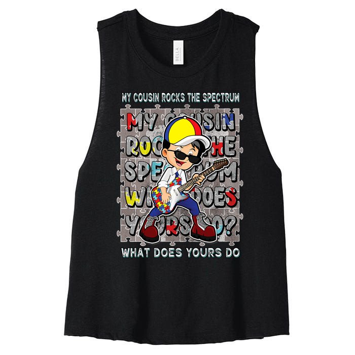 Autism Awareness Proud Cousin Rocks The Spectrum Women's Racerback Cropped Tank