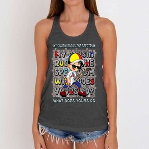 Autism Awareness Proud Cousin Rocks The Spectrum Women's Knotted Racerback Tank