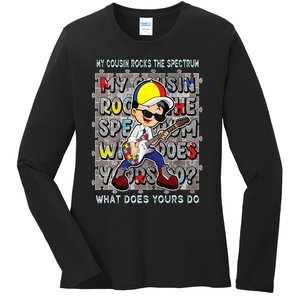 Autism Awareness Proud Cousin Rocks The Spectrum Ladies Long Sleeve Shirt