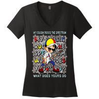 Autism Awareness Proud Cousin Rocks The Spectrum Women's V-Neck T-Shirt