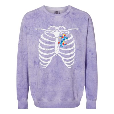 Autism Awareness Puzzle Skeleton Xray Halloween Costume Colorblast Crewneck Sweatshirt