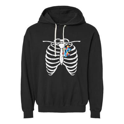 Autism Awareness Puzzle Skeleton Xray Halloween Costume Garment-Dyed Fleece Hoodie