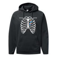 Autism Awareness Puzzle Skeleton Xray Halloween Costume Performance Fleece Hoodie