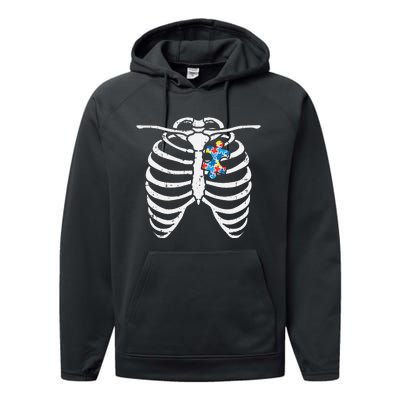 Autism Awareness Puzzle Skeleton Xray Halloween Costume Performance Fleece Hoodie