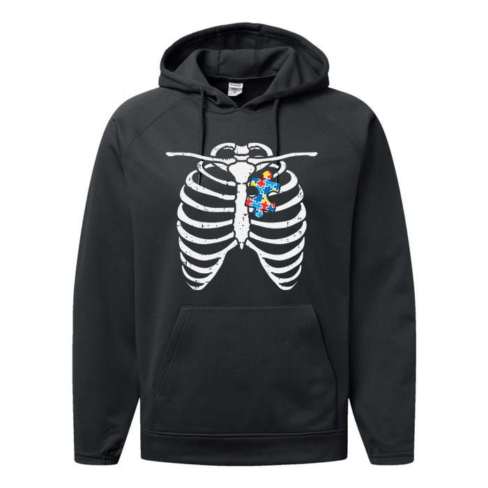 Autism Awareness Puzzle Skeleton Xray Halloween Costume Performance Fleece Hoodie