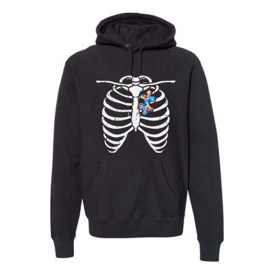 Autism Awareness Puzzle Skeleton Xray Halloween Costume Premium Hoodie