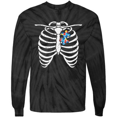 Autism Awareness Puzzle Skeleton Xray Halloween Costume Tie-Dye Long Sleeve Shirt