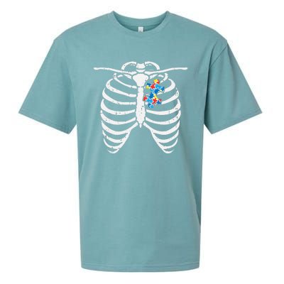 Autism Awareness Puzzle Skeleton Xray Halloween Costume Sueded Cloud Jersey T-Shirt