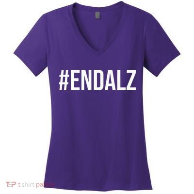 Alzheimer's Awareness Purple Ribbon Dementia Mom Dad Grandpa Women's V-Neck T-Shirt