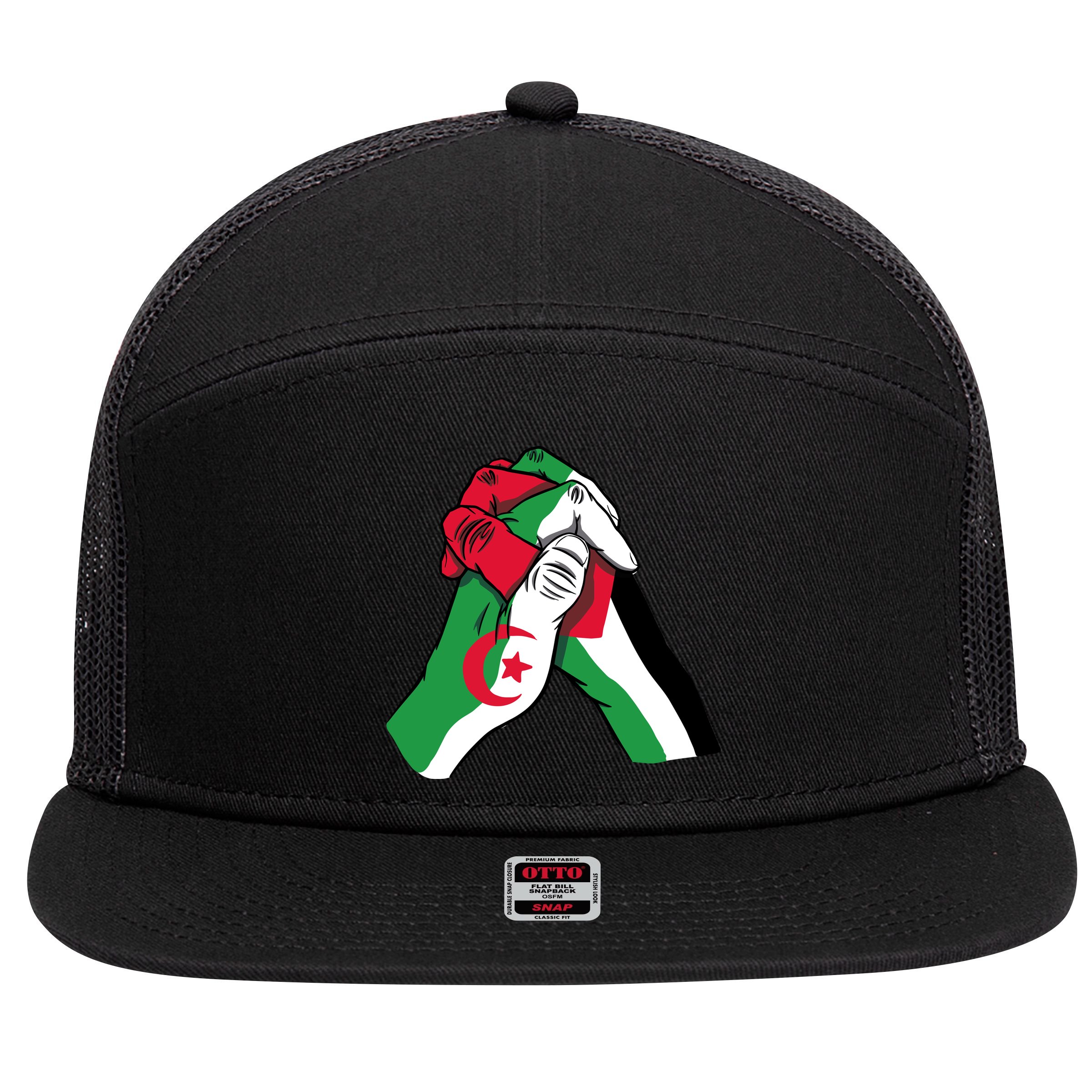 Algeria And Palestine Hands 7 Panel Mesh Trucker Snapback Hat