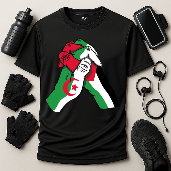 Algeria And Palestine Hands Cooling Performance Crew T-Shirt