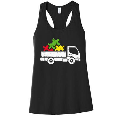 Autism Awareness Puzzle Piece Truck Autistic Women's Racerback Tank