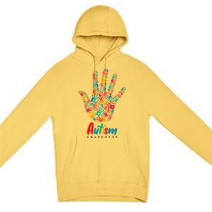 Autism Awareness Painted Hand Prints Premium Pullover Hoodie