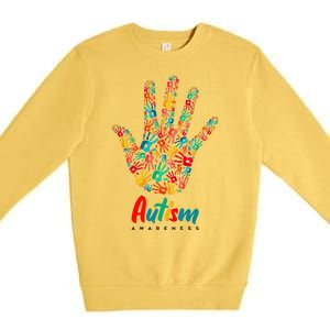 Autism Awareness Painted Hand Prints Premium Crewneck Sweatshirt