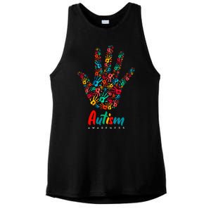 Autism Awareness Painted Hand Prints Ladies PosiCharge Tri-Blend Wicking Tank