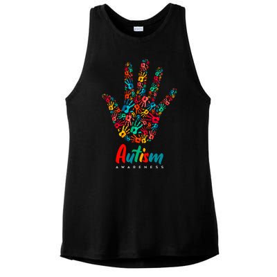 Autism Awareness Painted Hand Prints Ladies PosiCharge Tri-Blend Wicking Tank