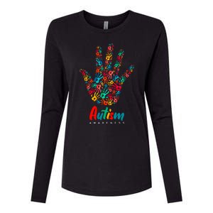 Autism Awareness Painted Hand Prints Womens Cotton Relaxed Long Sleeve T-Shirt