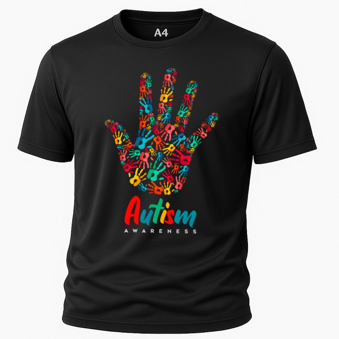 Autism Awareness Painted Hand Prints Cooling Performance Crew T-Shirt