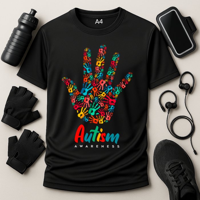 Autism Awareness Painted Hand Prints Cooling Performance Crew T-Shirt