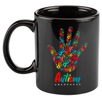 Autism Awareness Painted Hand Prints 11oz C Handle Ceramic Mug