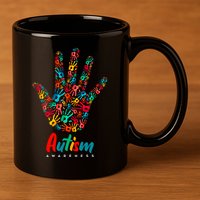 Autism Awareness Painted Hand Prints 11oz C Handle Ceramic Mug